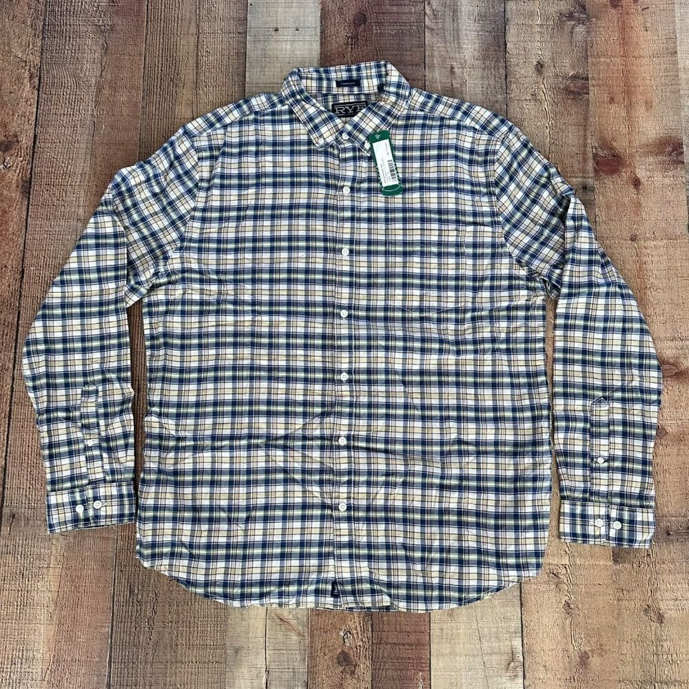 Rye long sleeve oxford button down shirt blue and yellow plaid men's xl